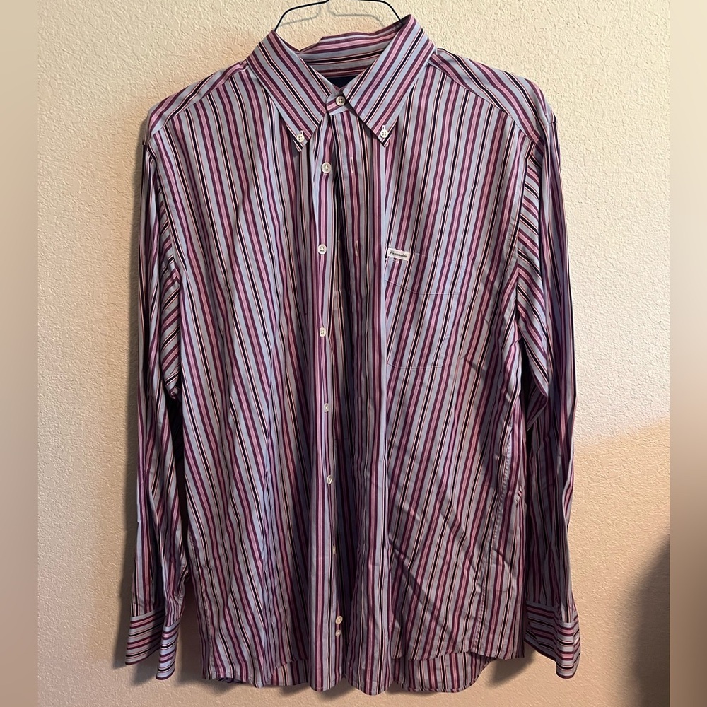 Blue and Purple Striped Faconnable Button Down Shirt Size XL
